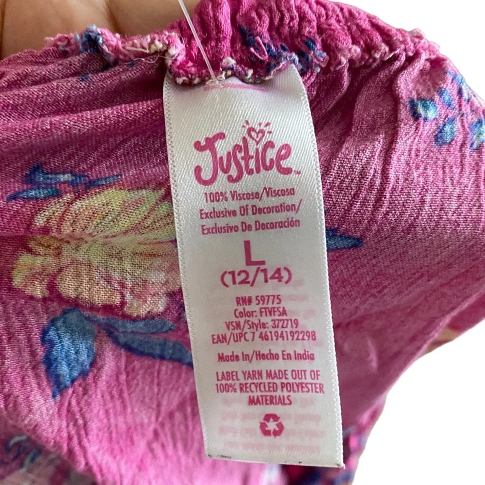Justice | Girls Pink Floral Top with bell sleeves Size L (12/14)